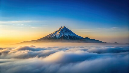 Serene Sunrise Over a Majestic Peak, Enveloped in a Sea of Clouds