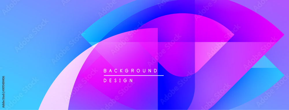 Poster abstract vibrant shapes overlap, creating gradient effect. blue, purple, pink hues dominate design. 