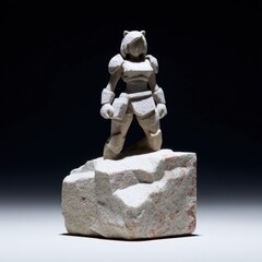 Tribal-themed female knight statue with beast-like armor, jungle rock base