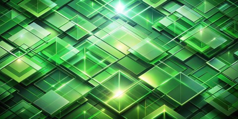 Abstract Green Geometric Shapes Interlocking Design with Bright Glowing Highlights