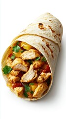 Delicious chicken wrap filled with fresh vegetables and herbs in a soft tortilla