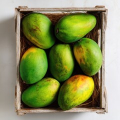 Fresh mangoes in a wooden crate (2)
