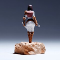 3D knightess figure in dual-wield stance, base featuring broken weapons