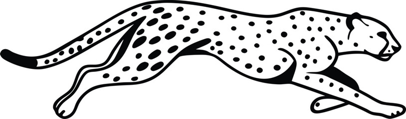 Agile Cheetah in Action: A black and white image captures the essence of speed and agility as a cheetah races, showcasing its distinctive spots and streamlined form.