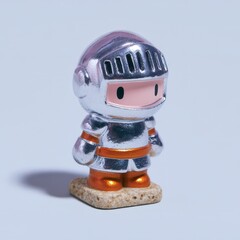 Chibi female knight figure in shiny armor, cartoon base with emblems