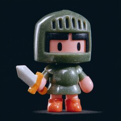 Chibi female knight figure in shiny armor, cartoon base with emblems