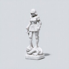 Noble female knight statue with two-handed sword, dragon-themed pedestal