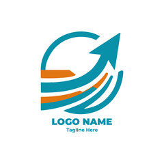 Fototapeta premium Minimalist financial logo design in blue and gold for accounting corporate business brand economy consultant investor agency and asset planning services