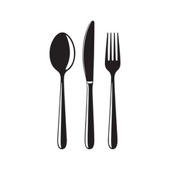 Cutlery icon vector silhouette. Spoon, knife, and fork icon design isolated on a white background.