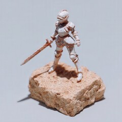 Female knight display model in full battle gear, sculpted terrain base