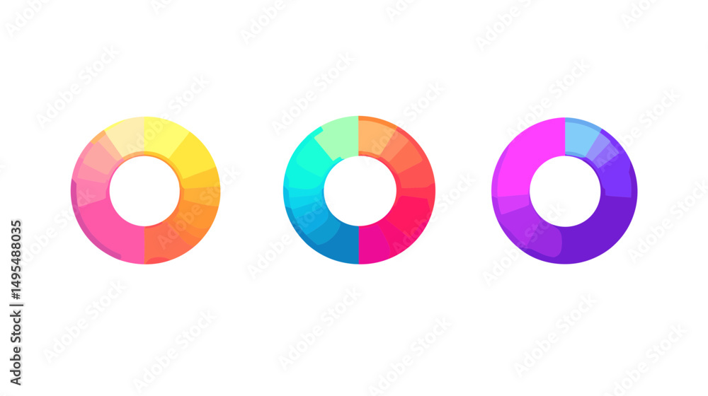 Poster three circular color palettes displaying vibrant gradients in soft and smooth appearance