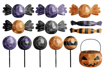 Watercolor Halloween Candy and Lollipops Illustration