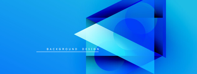 Abstract blue background. Geometric shapes overlap creating dynamic visual effect. Modern design elements present sleek composition.