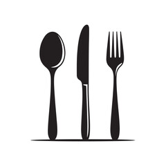Cutlery icon vector silhouette. Spoon, knife, and fork icon design isolated on a white background.