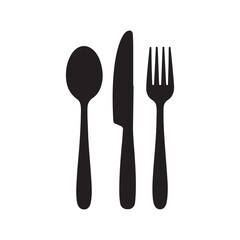 Cutlery icon vector silhouette. Spoon, knife, and fork icon design isolated on a white background.