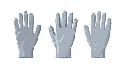 Three Pairs of Gray Medical Gloves Displayed in a Horizontal Arrangement on a Clean Background