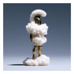 Valkyrie-style knight figure with feathered helmet and radiant armor, cloud-shaped stand