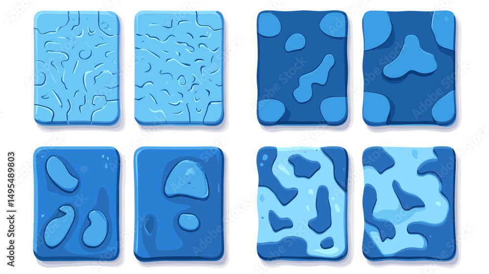Poster variety of abstract blue textures and patterns with unique geometric shapes in digital design
