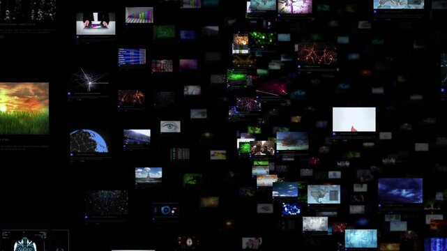 
Montage Video Wall Showing Multiple Screens with Diverse Themes, Business People, Animation, Futuristic Technology. Metaverse. All videos available in my portfolio. 
