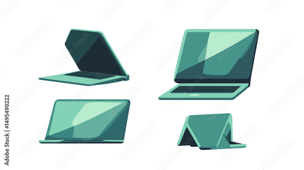 Poster various laptop designs displayed in multiple angles with a modern aesthetic and color palette