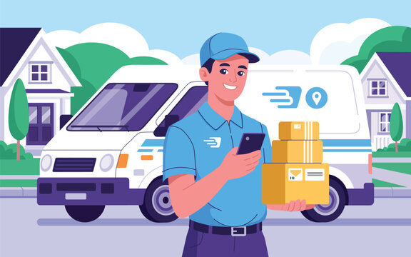 Courier delivering packages to homes