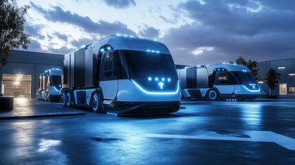 Futuristic Autonomous Trucks at Night