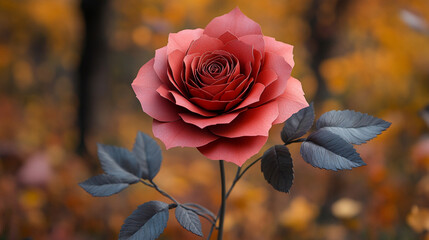 Elegant handcrafted paper rose sculpture with intricate folds and delicate texture. Minimalist artistic design with creative aesthetic. Modern composition with caption space on the side.