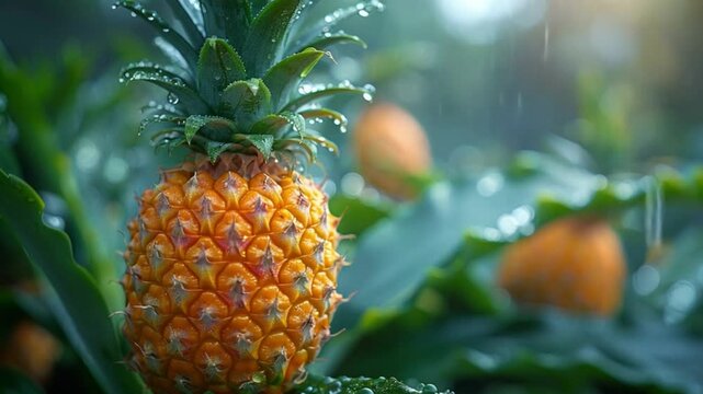Close up of a growing pineapple