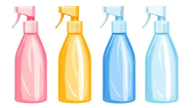 Set of Colorful Spray Bottles for Cleaning Solutions and Household Use in Various Shades