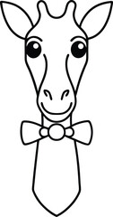 Adorable giraffe wearing a bow tie vector illustration in minimalist black and white style