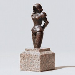 Realistic 3D figure of heroic female knight, embossed armor, mounted on engraved plinth
