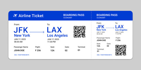 Boarding pass. Airplane ticket template. Vector illustration of Airline flight pass concept. Blank boarding pass isolated. Vector illustration