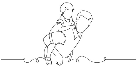 Fathers day line art style vector illustration, father and son line art illustration
