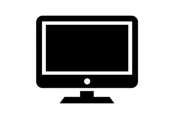 Black Computer Monitor on a Sleek Desk in a Modern Office Setting with Geometric Decor and Soft Lighting