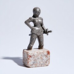 Medieval-inspired display figure of noble female warrior on marble base