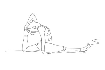 Woman doing yoga. International yoga day concept one-line drawing