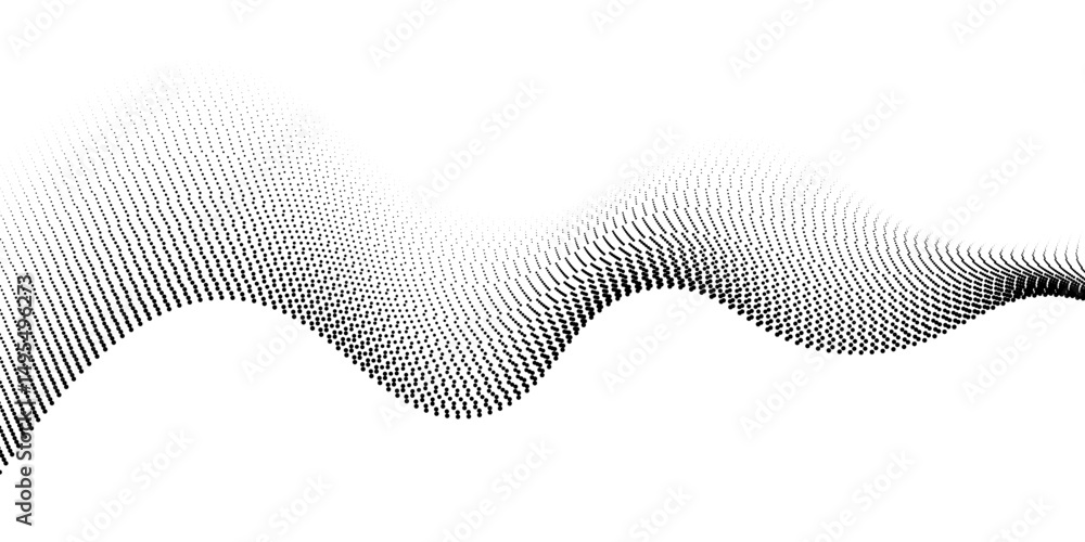 Aufkleber flowing dots particles wave pattern halftone gradient curve shape isolated on white background. vect