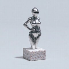 3D model display figure of elegant female knight in silver armor with decorated stand