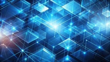 Abstract Digital Network Structure Interconnected Cubes and Lines Representing Data Flow and Technological Advancement