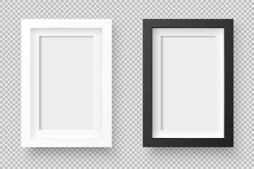 two realistic photo and picture frame templates with passeportout in black and white, horizontal format, transparent background, © Mario Richard