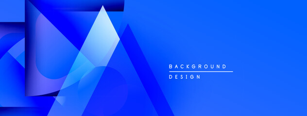 Abstract blue design features overlapping geometric shapes, gradients, modern aesthetic. Text reads background design.