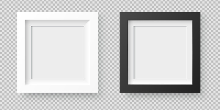 squarish picture and photo frames in black and white with passepartout and shadow, realistic vector template