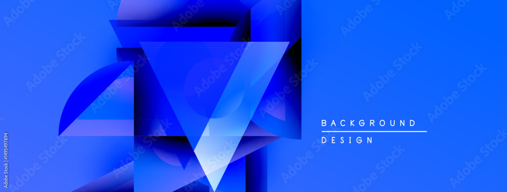 Poster abstract blue design features layered triangles, gradients. modern aesthetic suitable for background