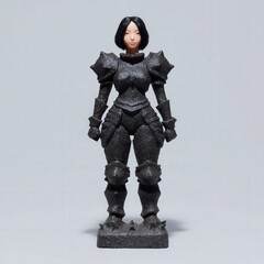 3D model of gothic-style female knight with black armor and spiked stand