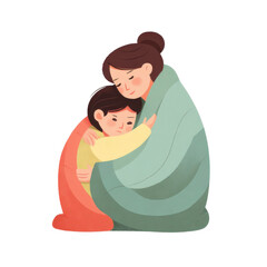 Obraz premium Mother's Warm Embrace: A tender illustration of a mother lovingly embracing her child, depicting the essence of maternal affection, care, and comfort.