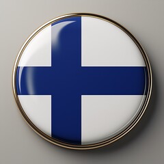Obraz premium Runder Button mit finnischer Flagge auf neutralem Hintergrund