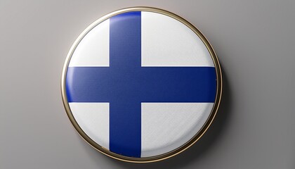 Obraz premium Runder Button mit finnischer Flagge auf neutralem Hintergrund