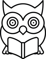Obraz premium Simple black and white illustration of a wise owl reading a book educational concept