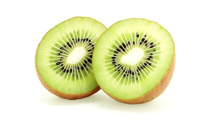 Fototapeta premium Kiwi Fruit Halves Isolated on White Background, Fresh Cut