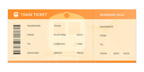 Train travel ticket and boarding pass isolated. Empty train ticket template for travel, transportation, creative concept, ticket,